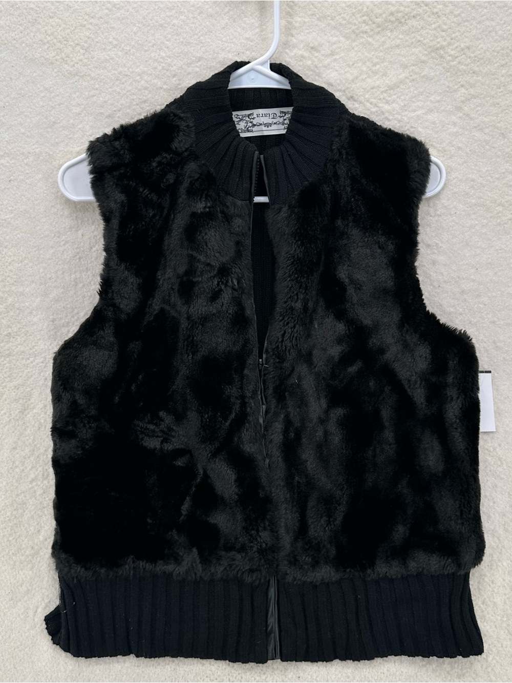Y2K Vintage Black Faux Fur Vest and Knit Vest